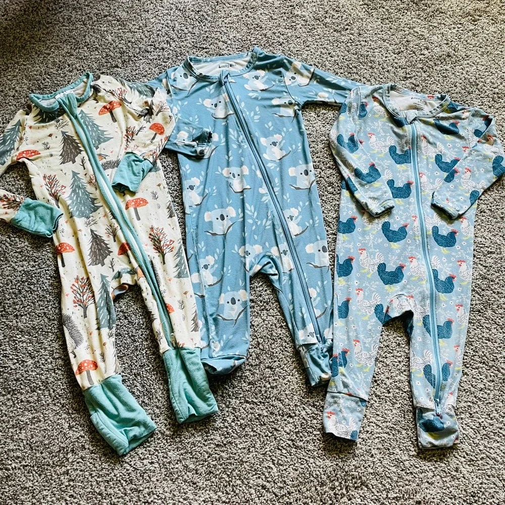 6-9M Bamboo Sleeper Bundle Blue Green Mushroom Koala Chicken Kids